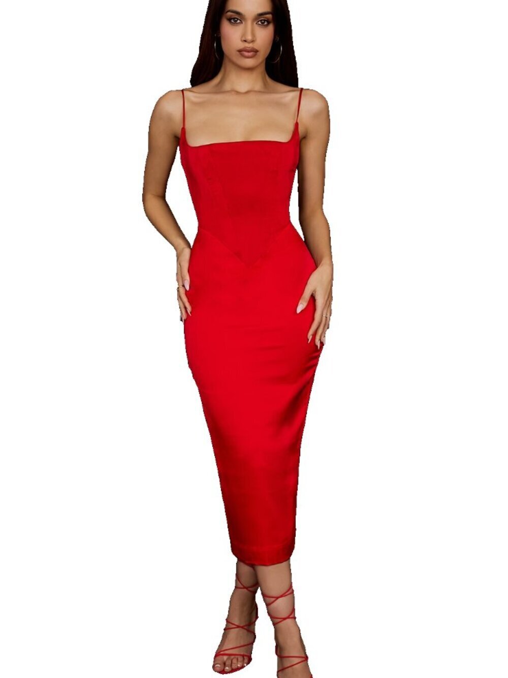House of CB Anais Scarlet Satin Corset Midi Dress Women Size XS